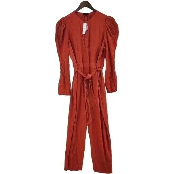 NWT J. crew balloon shoulder long sleeve women's jumpsuit  red size 18 - Picture 1 of 7